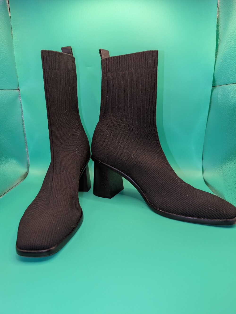 Dolce-Vita Womens Black Knit Sock Boots with Block Heel 7.5